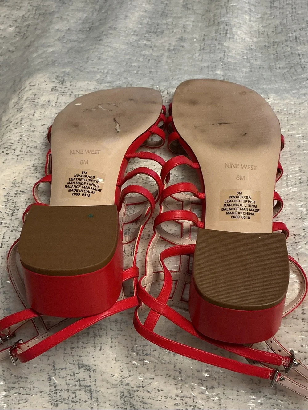 Nine West Red Multi-Strap Block Heel Sandals